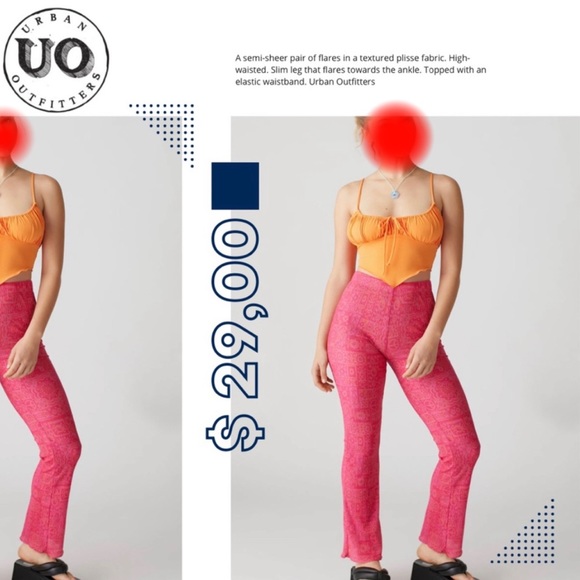 UO Alia Plisse Semi-Sheer Flare Pant Large Pink - Picture 4 of 4